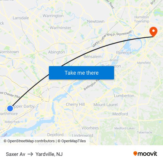 Saxer Av to Yardville, NJ map