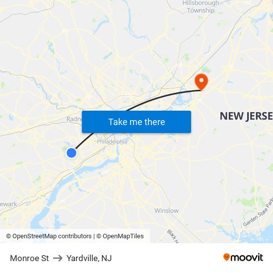 Monroe St to Yardville, NJ map