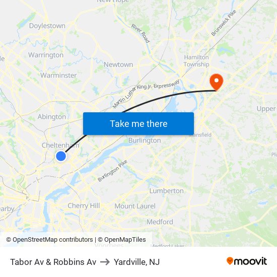 Tabor Av & Robbins Av to Yardville, NJ map