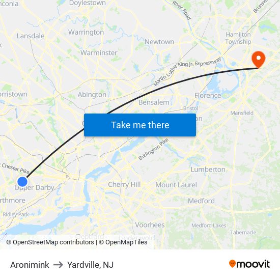 Aronimink to Yardville, NJ map