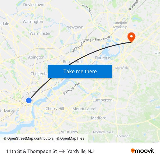 11th St & Thompson St to Yardville, NJ map