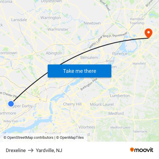 Drexeline to Yardville, NJ map