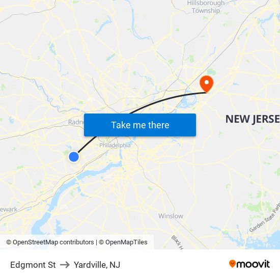 Edgmont St to Yardville, NJ map