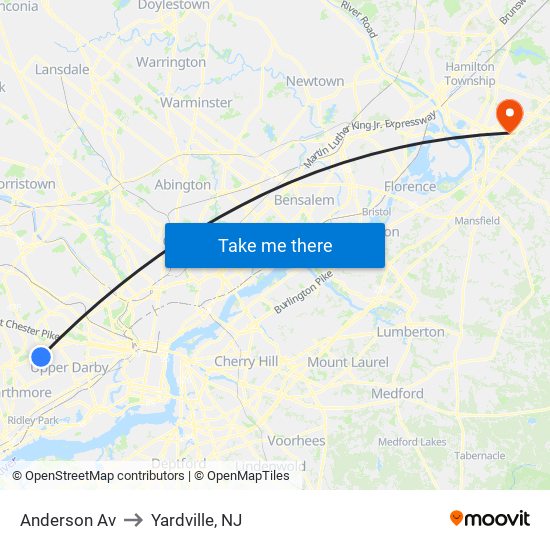 Anderson Av to Yardville, NJ map