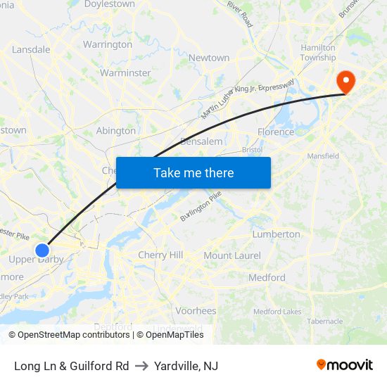 Long Ln & Guilford Rd to Yardville, NJ map
