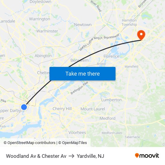 Woodland Av & Chester Av to Yardville, NJ map