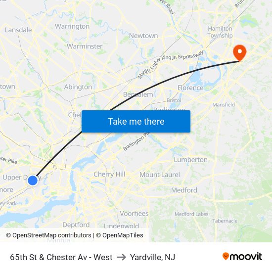 65th St & Chester Av - West to Yardville, NJ map