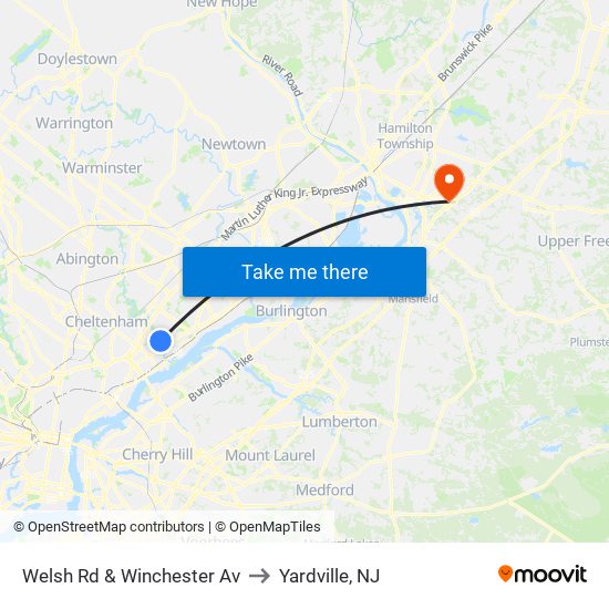Welsh Rd & Winchester Av to Yardville, NJ map