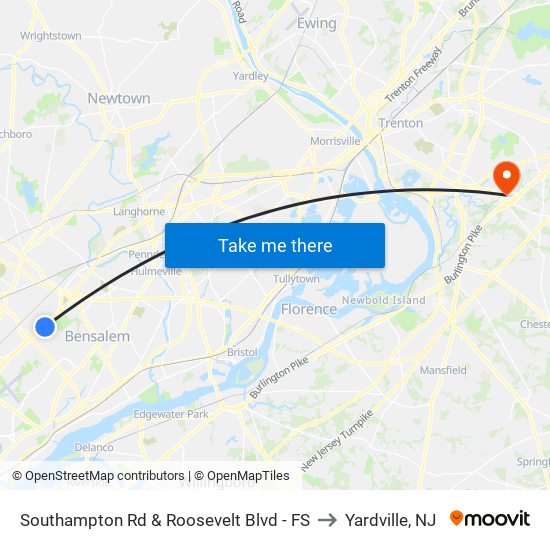 Southampton Rd & Roosevelt Blvd - FS to Yardville, NJ map