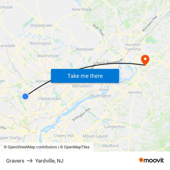 Gravers to Yardville, NJ map