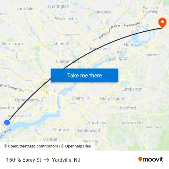 15th & Esrey St to Yardville, NJ map