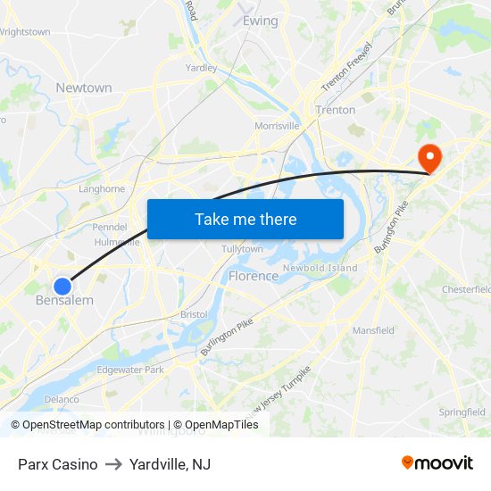 Parx Casino to Yardville, NJ map