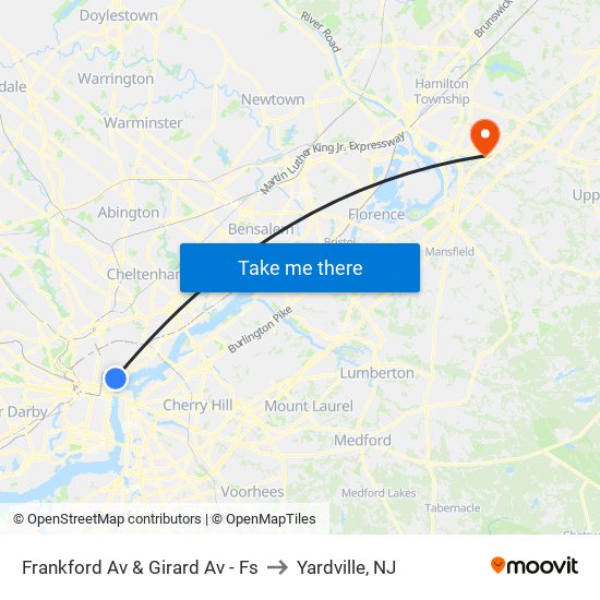 Frankford Av & Girard Av - Fs to Yardville, NJ map