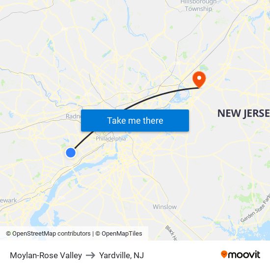 Moylan-Rose Valley to Yardville, NJ map