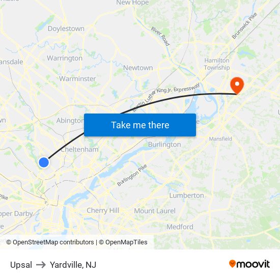 Upsal to Yardville, NJ map