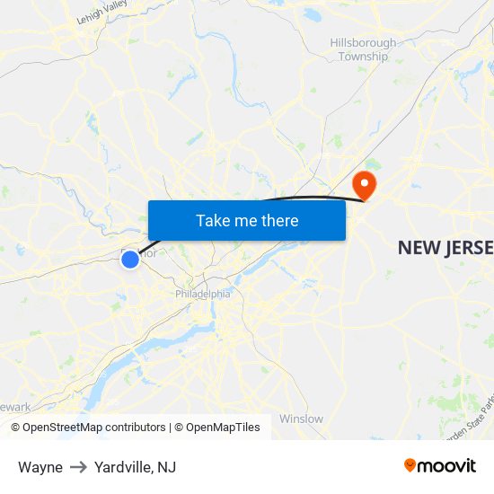 Wayne to Yardville, NJ map