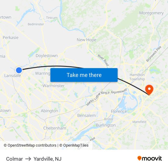 Colmar to Yardville, NJ map