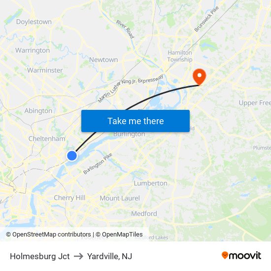 Holmesburg Jct to Yardville, NJ map