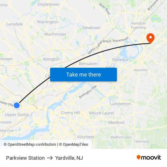 Parkview Station to Yardville, NJ map
