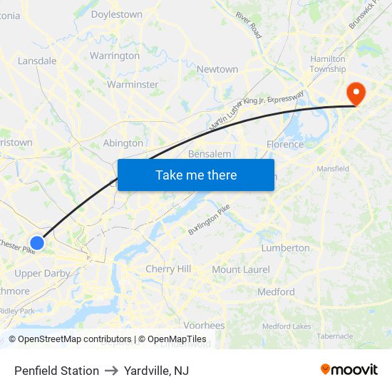 Penfield Station to Yardville, NJ map
