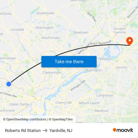 Roberts Rd Station to Yardville, NJ map