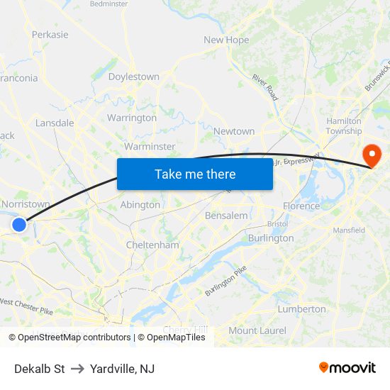 Dekalb St to Yardville, NJ map