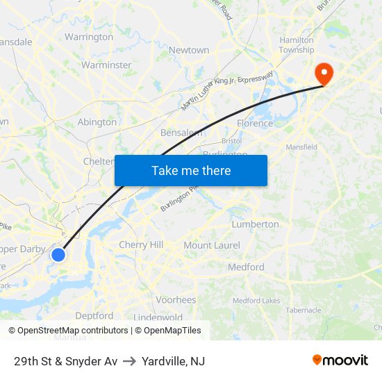 29th St & Snyder Av to Yardville, NJ map