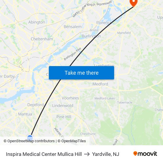 Inspira Medical Center Mullica Hill to Yardville, NJ map
