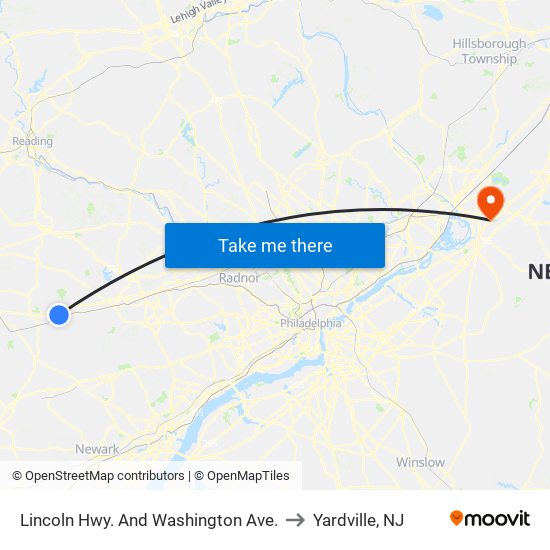 Lincoln Hwy. And Washington Ave. to Yardville, NJ map