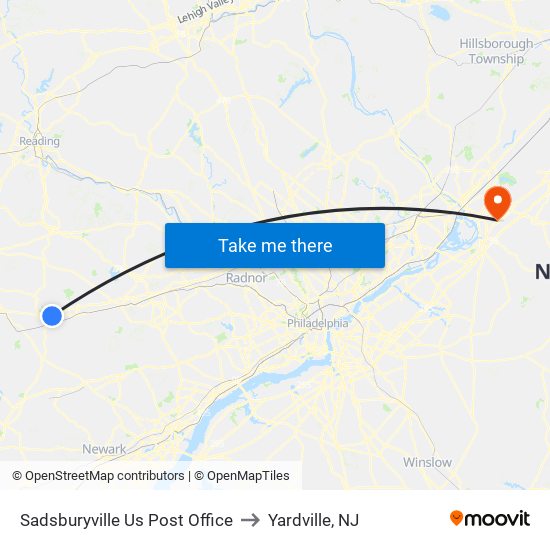 Sadsburyville Us Post Office to Yardville, NJ map