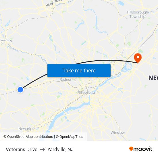 Veterans Drive to Yardville, NJ map