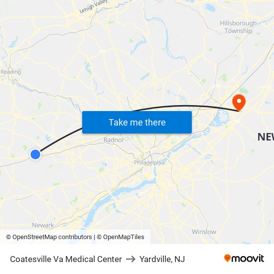 Coatesville Va Medical Center to Yardville, NJ map