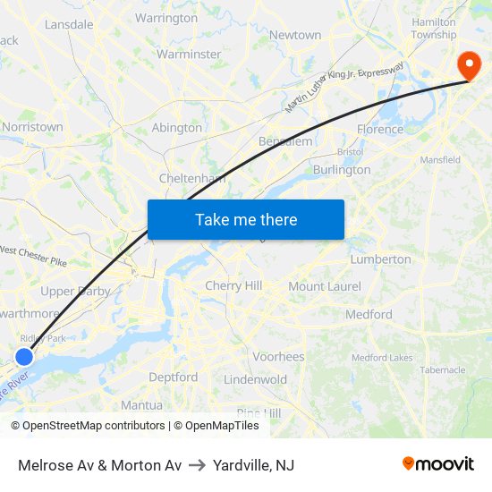 Melrose Av & Morton Av to Yardville, NJ map