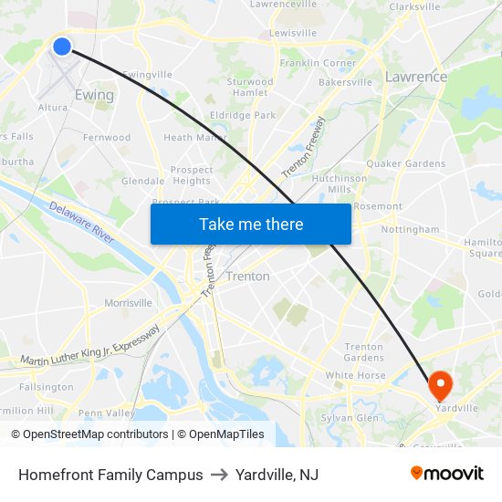 Homefront Family Campus to Yardville, NJ map