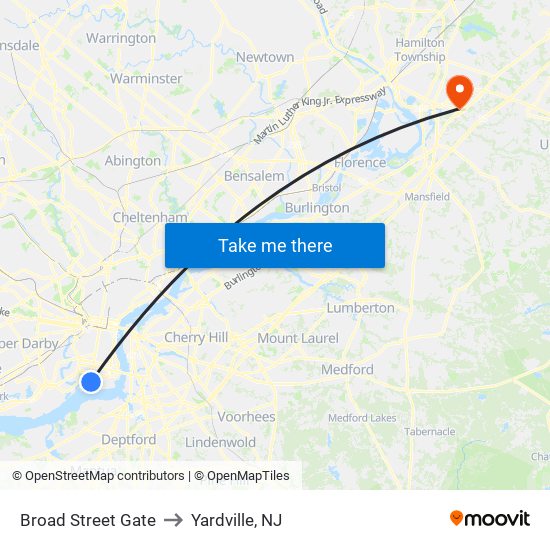 Broad Street Gate to Yardville, NJ map