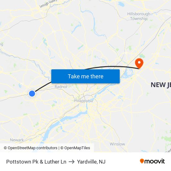 Pottstown Pk & Luther Ln to Yardville, NJ map