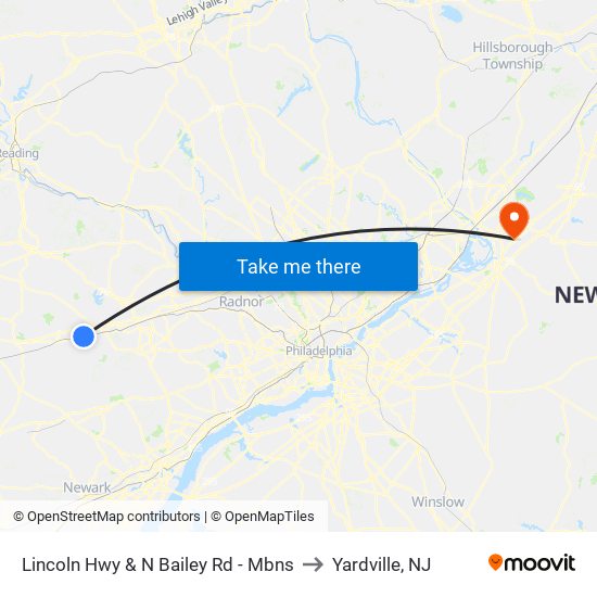 Lincoln Hwy & N Bailey Rd - Mbns to Yardville, NJ map