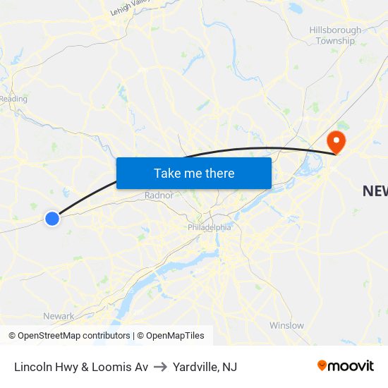 Lincoln Hwy & Loomis Av to Yardville, NJ map