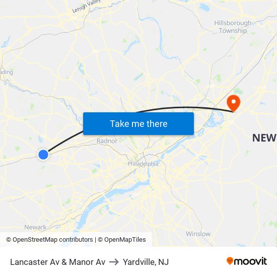 Lancaster Av & Manor Av to Yardville, NJ map