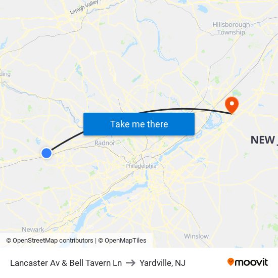 Lancaster Av & Bell Tavern Ln to Yardville, NJ map
