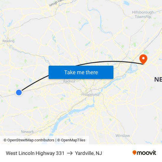 West Lincoln Highway 331 to Yardville, NJ map