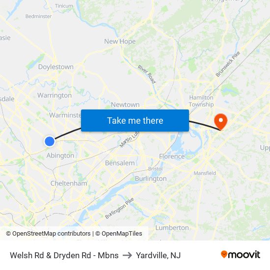 Welsh Rd & Dryden Rd - Mbns to Yardville, NJ map