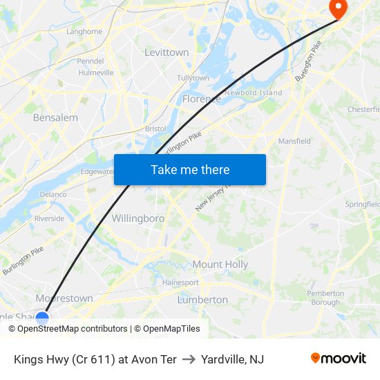 Kings Hwy (Cr 611) at Avon Ter to Yardville, NJ map