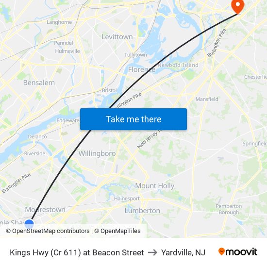 Kings Hwy (Cr 611) at Beacon Street to Yardville, NJ map