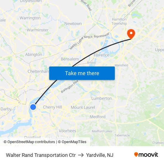 Walter Rand Transportation Ctr to Yardville, NJ map