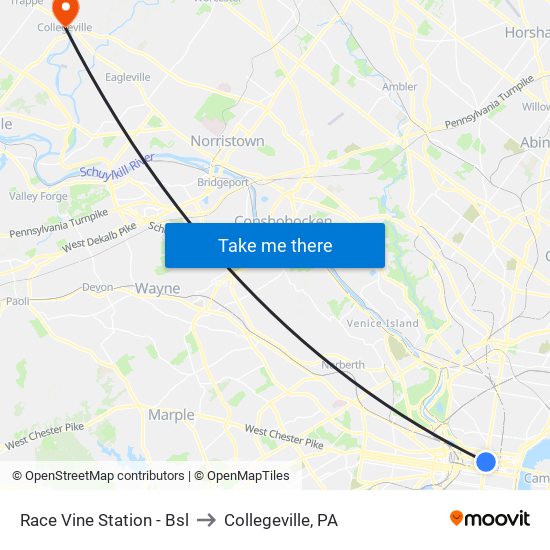 Race Vine Station - Bsl to Collegeville, PA map