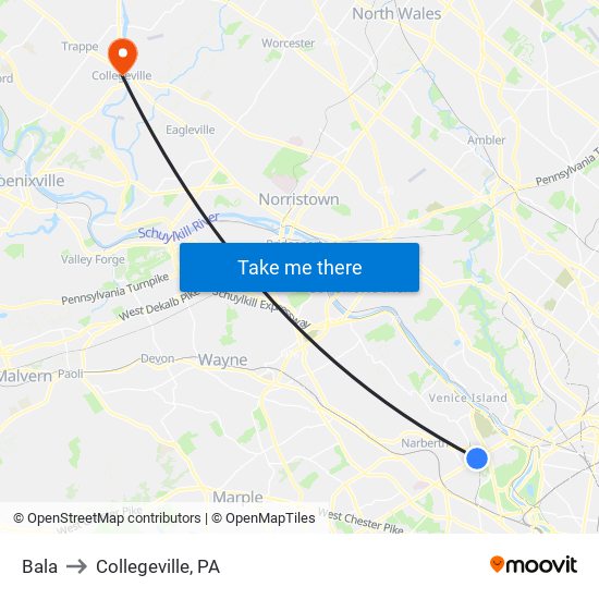 Bala to Collegeville, PA map