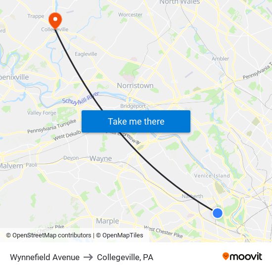 Wynnefield Avenue to Collegeville, PA map