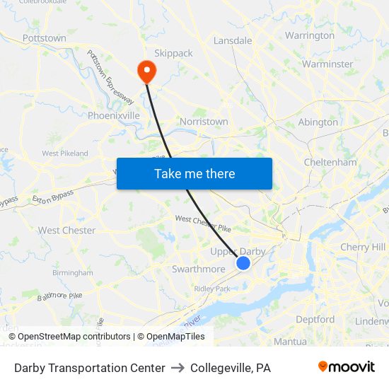 Darby Transportation Center to Collegeville, PA map