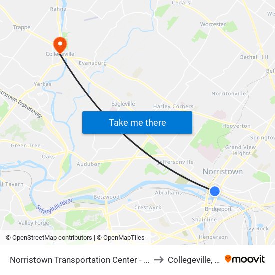 Norristown Transportation Center - Nhsl to Collegeville, PA map